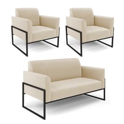 Sofá Namoradeira com 2 Poltronas Base Industrial Alta Preto Marisa Suede Bege D03 - D?Rossi