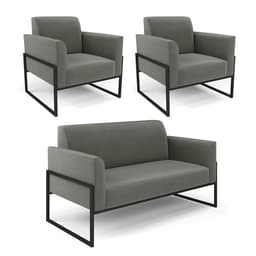 Sofá Namoradeira com 2 Poltronas Base Industrial Alta Preto Marisa Suede Grafite D03 - D?Rossi