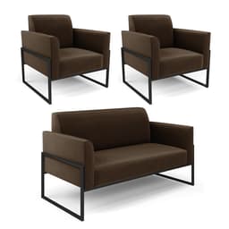 Sofá Namoradeira com 2 Poltronas Base Industrial Alta Preto Marisa Suede Marrom D03 - D?Rossi