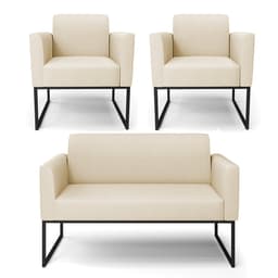 Sofá Namoradeira com 2 Poltronas Base Industrial Preto Marisa Linho D03 - D'Rossi