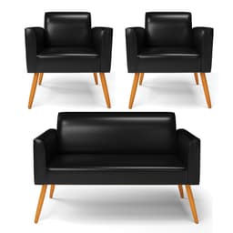 Sofá Namoradeira com 2 Poltronas Pés Palito Castanho Marisa Corano Preto D03 - D'Rossi