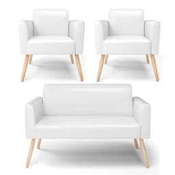 Sofá Namoradeira com 2 Poltronas Pés Palito Natural Marisa Corano Branco D03 - D'Rossi