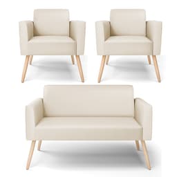 Sofá Namoradeira com 2 Poltronas Pés Palito Natural Marisa Corino Bege D03 - D'Rossi