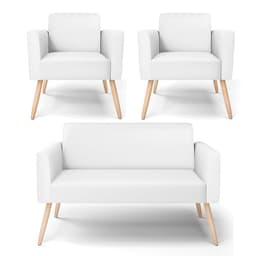 Sofá Namoradeira com 2 Poltronas Pés Palito Natural Marisa Corino Branco D03 - D'Rossi