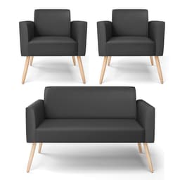 Sofá Namoradeira com 2 Poltronas Pés Palito Natural Marisa Corino Preto D03 - D'Rossi