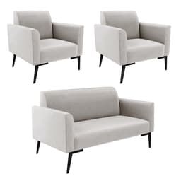 Sofá Namoradeira com 2 Poltronas Pés Villach Marisa Veludo Cinza D03 - D'Rossi