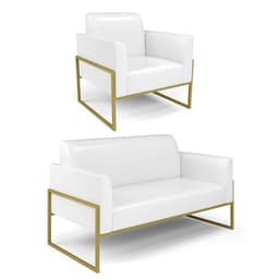 Sofá Namoradeira com Poltrona Base Industrial Alta Dourado Marisa Corano Branco D03 - D?Rossi