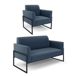 Sofá Namoradeira com Poltrona Base Industrial Alta Preto Marisa Suede Azul Marinho D03 - D?Rossi