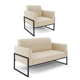 Sofá Namoradeira com Poltrona Base Industrial Alta Preto Marisa Suede Bege D03 - D?Rossi