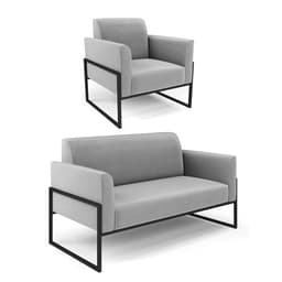 Sofá Namoradeira com Poltrona Base Industrial Alta Preto Marisa Suede Cinza D03 - D?Rossi