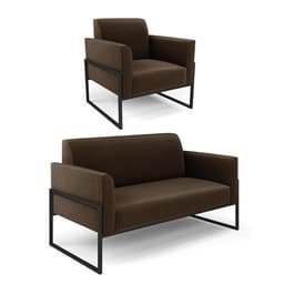 Sofá Namoradeira com Poltrona Base Industrial Alta Preto Marisa Suede Marrom D03 - D?Rossi