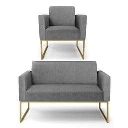 Sofá Namoradeira com Poltrona Base Industrial Dourado Marisa Linho Grafite A26 D03 - D'Rossi