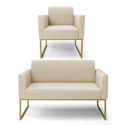 Sofá Namoradeira com Poltrona Base Industrial Dourado Marisa Suede D03 - D'Rossi