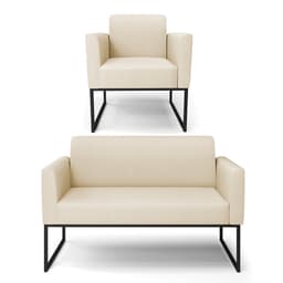 Sofá Namoradeira com Poltrona Base Industrial Preto Marisa Linho D03 - D'Rossi