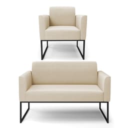 Sofá Namoradeira com Poltrona Base Industrial Preto Marisa Suede D03 - D'Rossi