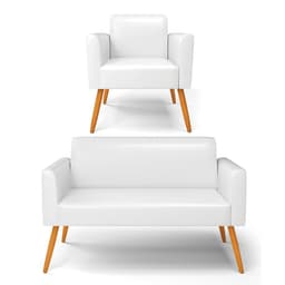 Sofá Namoradeira com Poltrona Pés Palito Castanho Marisa Corano Branco D03 - D'Rossi