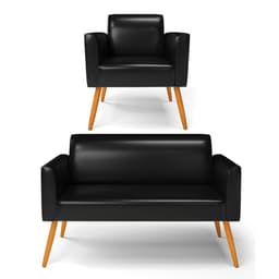 Sofá Namoradeira com Poltrona Pés Palito Castanho Marisa Corano Preto D03 - D'Rossi