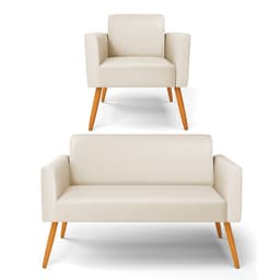 Sofá Namoradeira com Poltrona Pés Palito Castanho Marisa Corino Bege D03 - D'Rossi