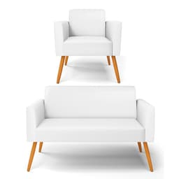 Sofá Namoradeira com Poltrona Pés Palito Castanho Marisa Corino Branco D03 - D'Rossi