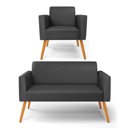 Sofá Namoradeira com Poltrona Pés Palito Castanho Marisa Corino Preto D03 - D'Rossi