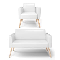 Sofá Namoradeira com Poltrona Pés Palito Natural Marisa Corano Branco D03 - D'Rossi
