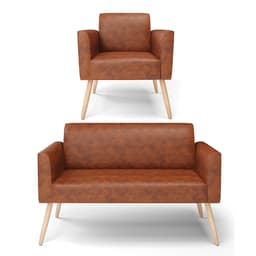 Sofá Namoradeira com Poltrona Pés Palito Natural Marisa Corano Nozes D03 - D'Rossi