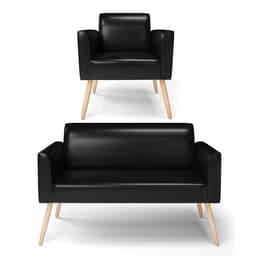 Sofá Namoradeira com Poltrona Pés Palito Natural Marisa Corano Preto D03 - D'Rossi