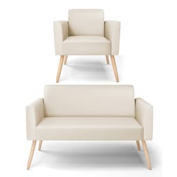 Sofá Namoradeira com Poltrona Pés Palito Natural Marisa Corino Bege D03 - D'Rossi