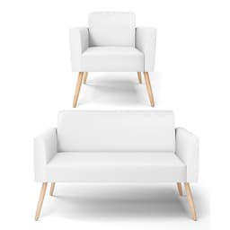 Sofá Namoradeira com Poltrona Pés Palito Natural Marisa Corino Branco D03 - D'Rossi