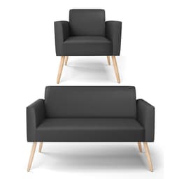 Sofá Namoradeira com Poltrona Pés Palito Natural Marisa Corino Preto D03 - D'Rossi