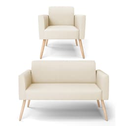 Sofá Namoradeira com Poltrona Pés Palito Natural Marisa Linho Bege A19 D03 - D'Rossi