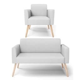 Sofá Namoradeira com Poltrona Pés Palito Natural Marisa Linho Cinza A05 D03 - D'Rossi