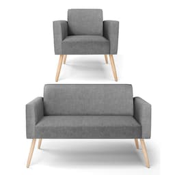 Sofá Namoradeira com Poltrona Pés Palito Natural Marisa Linho Grafite A26 D03 - D'Rossi