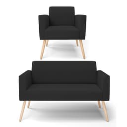 Sofá Namoradeira com Poltrona Pés Palito Natural Marisa Veludo Preto D03 - D'Rossi
