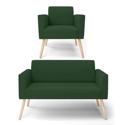 Sofá Namoradeira com Poltrona Pés Palito Natural Marisa Veludo Verde D03 - D'Rossi