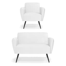 Sofá Namoradeira com Poltrona Pés Palito de Ferro Bruna Corino Branco - D'Rossi