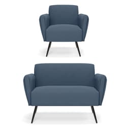 Sofá Namoradeira com Poltrona Pés Palito de Ferro Bruna Suede Azul Marinho - D'Rossi