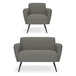 Sofá Namoradeira com Poltrona Pés Palito de Ferro Bruna Suede Grafite - D'Rossi