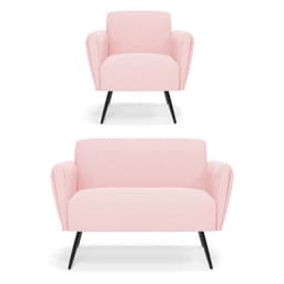 Sofá Namoradeira com Poltrona Pés Palito de Ferro Bruna Suede Rosa Bebê - D'Rossi