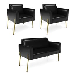 Sofá Namoradeira e 2 Poltronas Pé de Ferro Dourado Marisa Corano Preto D03 - D'Rossi