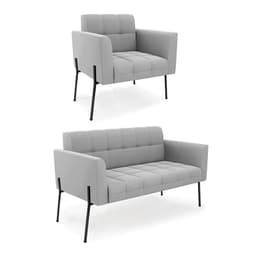 Sofá Namoradeira e Poltrona Pé de Ferro Preto para Sala Elisa Suede Cinza D03 - D'Rossi