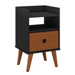 Mesa de Cabeceira Cristina 1 Gaveta Preta e Elmo