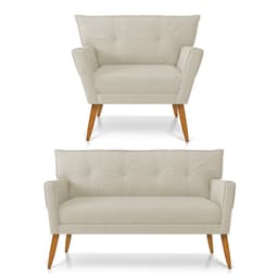 Kit 01 Namoradeira 02 Lugares e 01 Poltrona Anitta Linho Pés Palito Castanho - D'Rossi