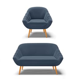 Kit 01 Namoradeira 02 Lugares e 01 Poltrona Giovana Suede Azul Marinho Pés Palito Castanho - D'Rossi