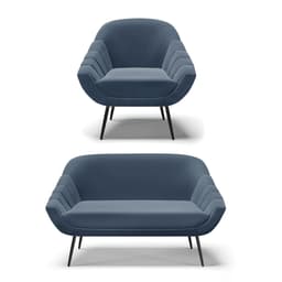 Kit 01 Namoradeira 02 Lugares e 01 Poltrona Giovana Suede Azul Marinho Pés Palito de Ferro - D'Rossi