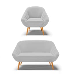 Kit 01 Namoradeira 02 Lugares e 01 Poltrona Giovana Suede Cinza Pés Palito Castanho - D'Rossi