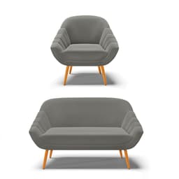 Kit 01 Namoradeira 02 Lugares e 01 Poltrona Giovana Suede Grafite Pés Palito Castanho - D'Rossi