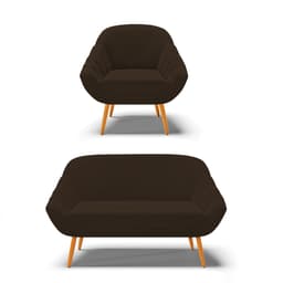 Kit 01 Namoradeira 02 Lugares e 01 Poltrona Giovana Suede Marrom Pés Palito Castanho - D'Rossi