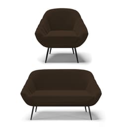 Kit 01 Namoradeira 02 Lugares e 01 Poltrona Giovana Suede Marrom Pés Palito de Ferro - D'Rossi