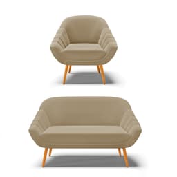 Kit 01 Namoradeira 02 Lugares e 01 Poltrona Giovana Suede Marrom Rato Pés Palito Castanho - D'Rossi